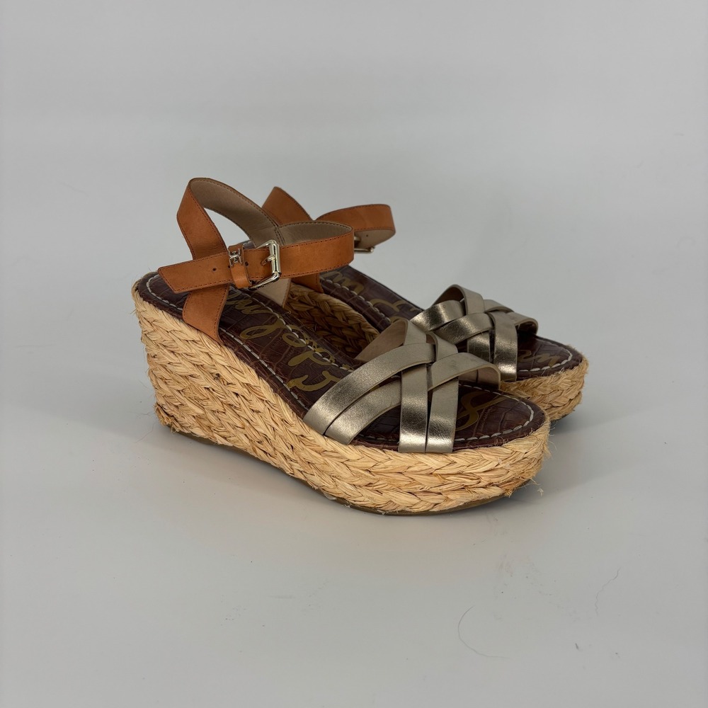 Sam Edelman Darline Platform Wedge Sandal Gold/Natural Women Size 7.5 Espadrille
